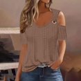 thumbnail image 2 of miqiqism Summer Tops for Women 2024 Trendy Casual Solid Color Shirt Teen Girls V Neck Shoulder Leakage Top Juniors Fashion Short Sleeve Pullover Blouse,Brown,3X-Large, 2 of 6