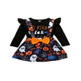thumbnail image 1 of PENGXIANG Ensemble 2 Pcs pour Filles Enfants Halloween Imprimé Lettre Col Rond Manches Longues Jupe à Bretelles Citrouille, 1 of 9