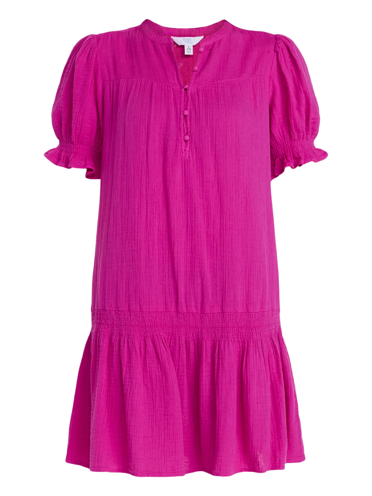 Time and Tru Women's Cotton Double Cloth Mini Dress with Drop Waist, Sizes XS-XXXL