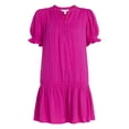 thumbnail image 3 of Time and Tru Women's Cotton Double Cloth Mini Dress with Drop Waist, Sizes XS-XXXL, 3 of 5