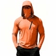 thumbnail image 2 of Inglocry Men's UPF 50+ Sun Hoodie with Mask Fishing Shirts UV Protection Long Sleeve, Quick Dry Hooded Rash Guard Hikingwith Zipper Pocket Orange 3XL, 2 of 6