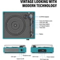 thumbnail image 2 of Record Player for Vinyl with 2 Build-in Speakers LP Vinyl Players Belt-Driven Vintage Turntables 3 Speed 3 Size, Wireless Bluetooth Playback, AUX-in, RCA Out, Headphone, Auto Stop Sea Blue, 2 of 14