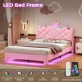 thumbnail image 5 of Princess Pink Bed Frame Full with LED Lights & Charging Station, Velvet Platform Upholstered Bed for Teen Bedroom Pink Furniture, 5 of 9
