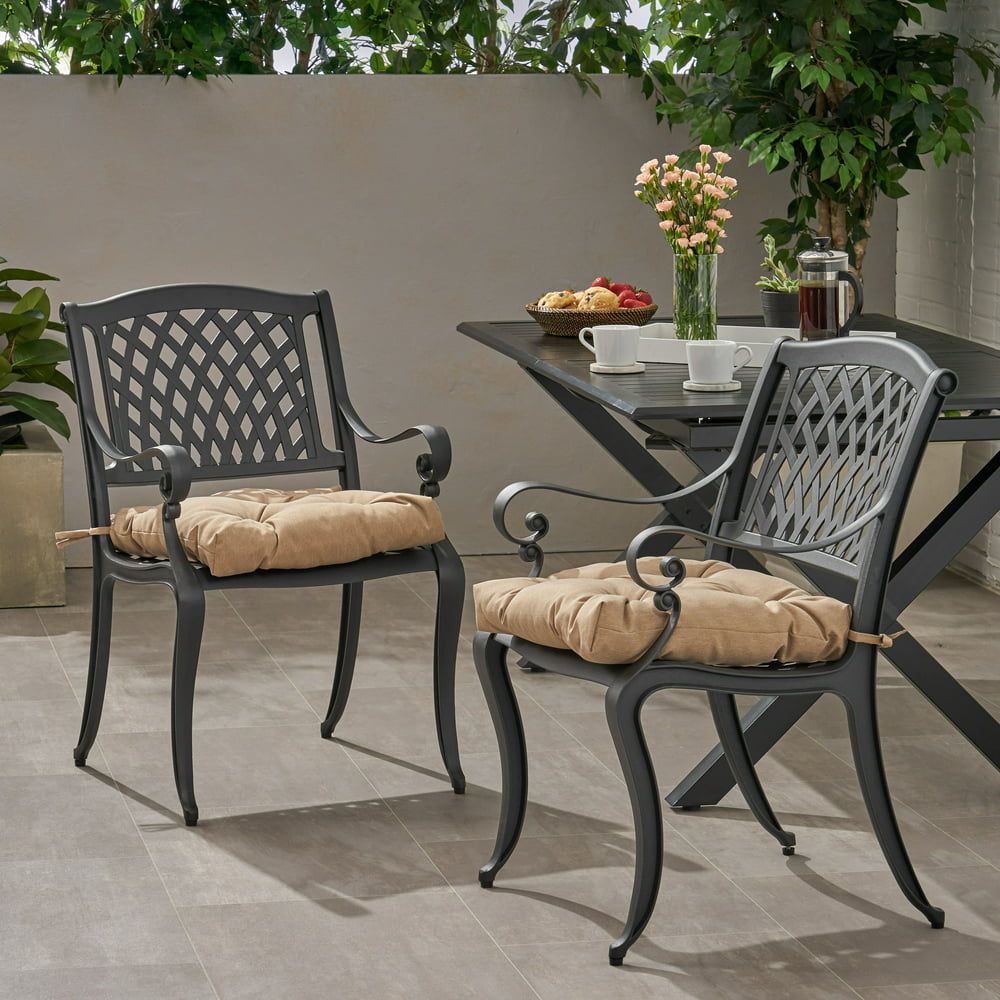 Hallandale Outdoor Dining Chair with Cushion (Set of 2), Antique Matte