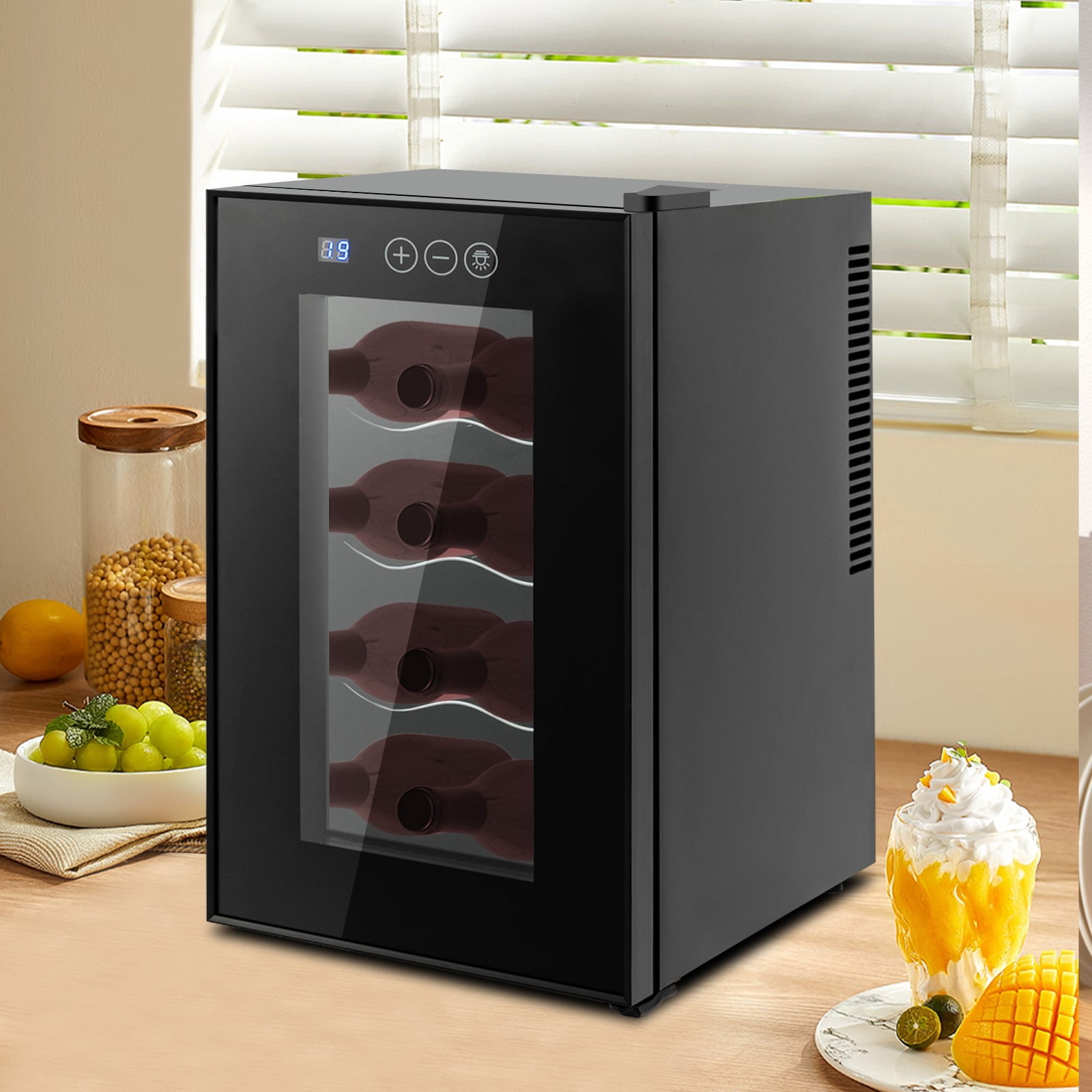 Wine Cellar, 8 Bottle Thermoelectric Wine Cooler Refrigerator, 110V Freestanding Wine Cellar with Touch Control, Compact Wine Storage for Home Bar