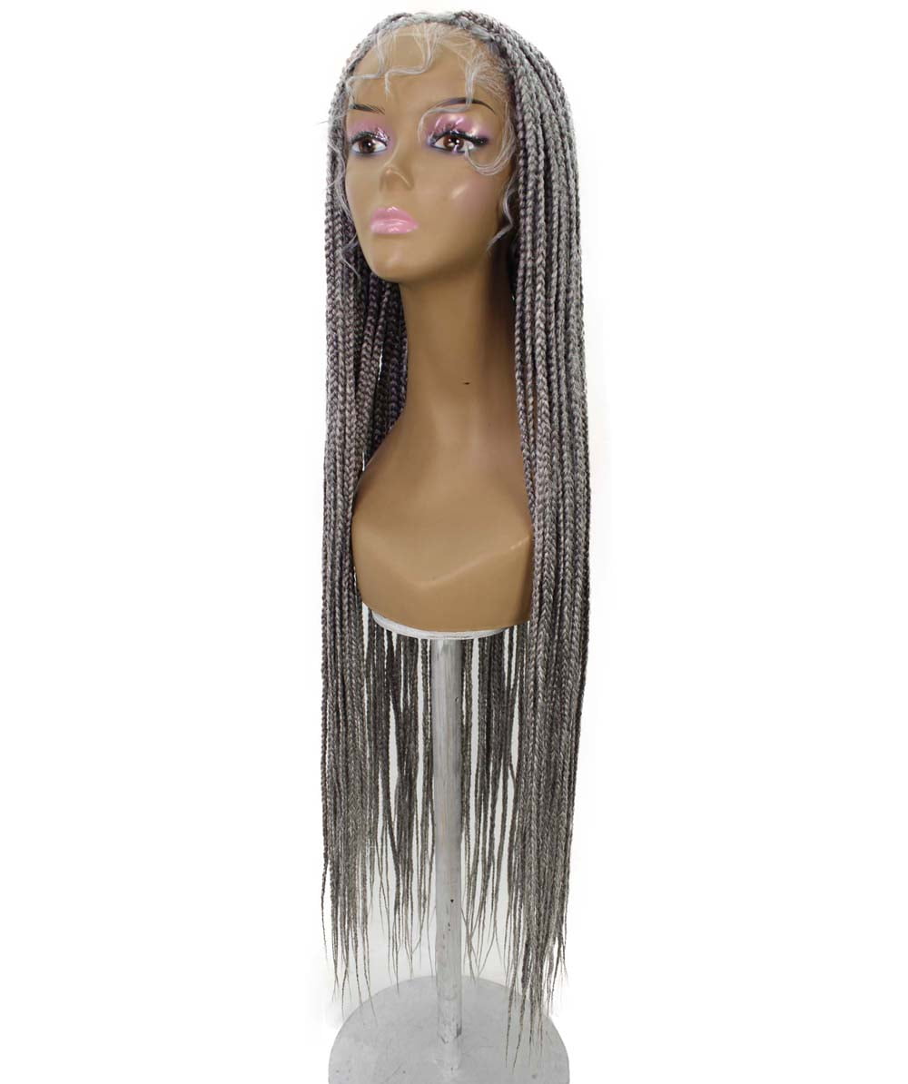 LUXLUXE Adjustable Fit Straight Braid Braided Wig, Gray, 1