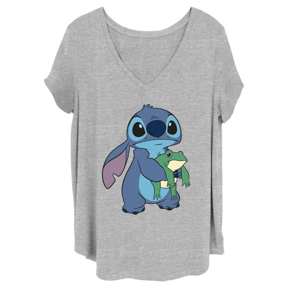 Junior's Lilo & Stitch Froggie Stitch Graphic Tee Heather Gray 2X