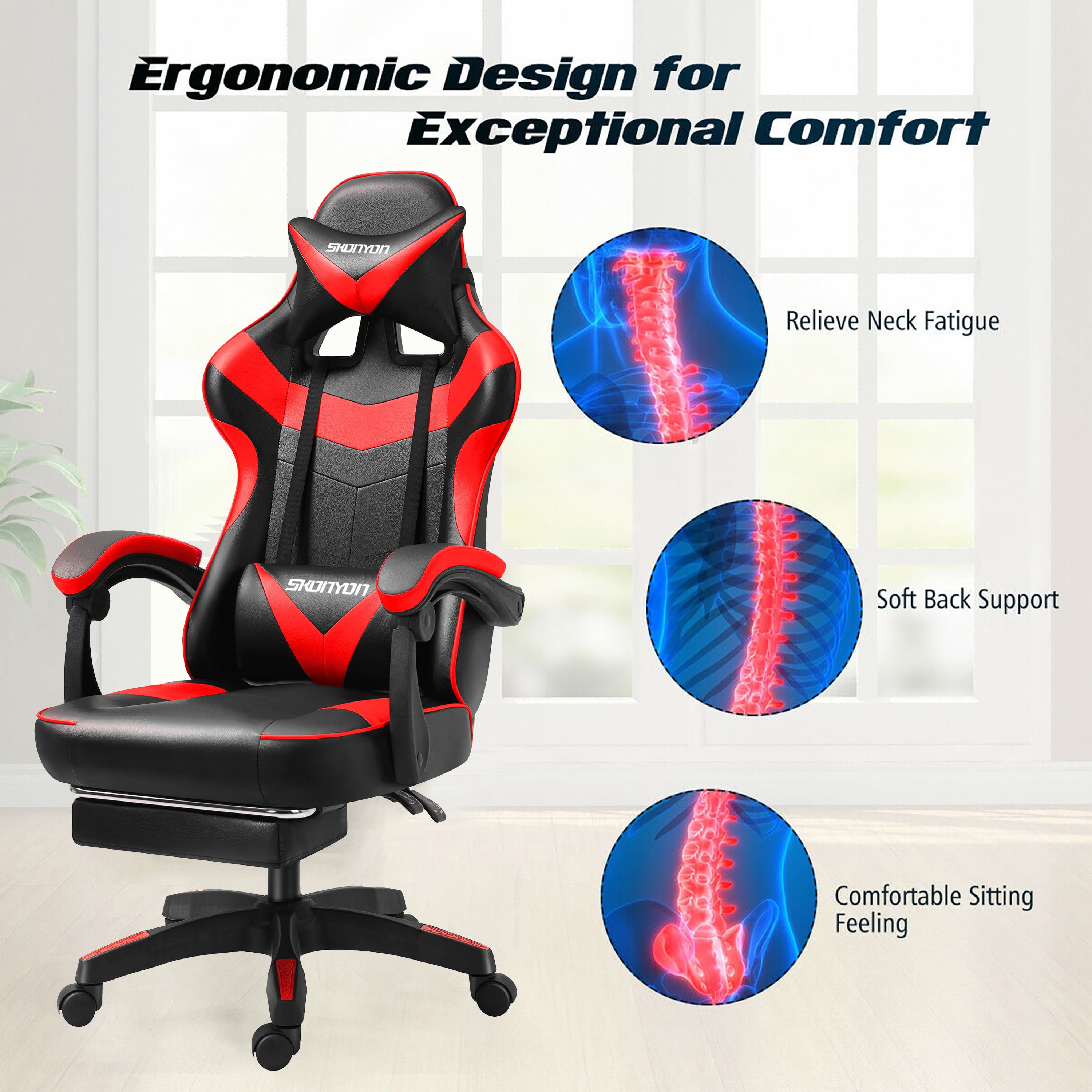 Finn Racing Adjustable Pillow and Leg Support Gaming Chair Red - miBasics