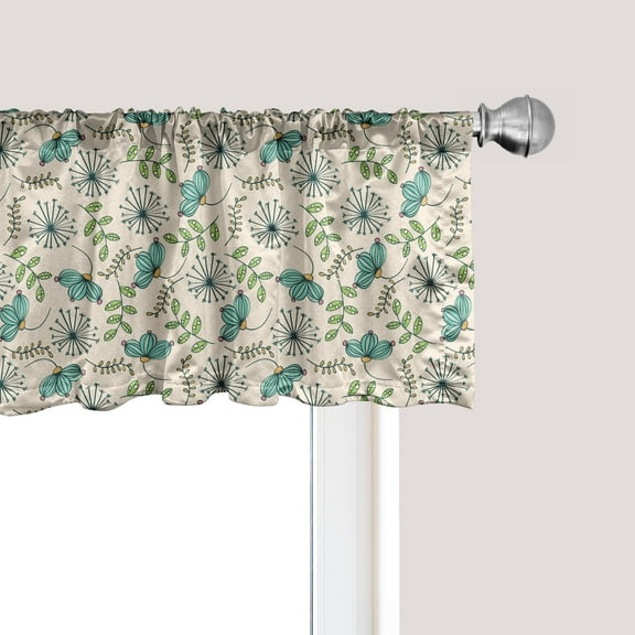 Ambesonne Dandelion Window Valance, Botanical Leafy Doodle, 54" X 18", Champagne and Multicolor