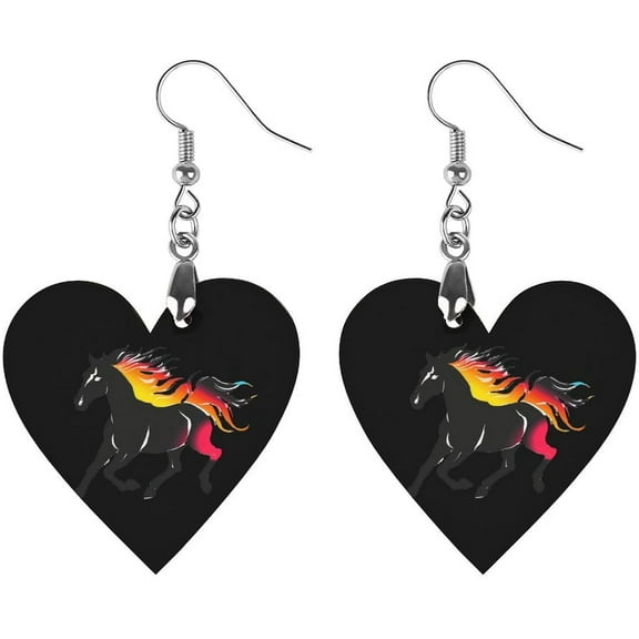 Running Quality Horse Wood Earrings for Women Lightweight Heart Shaped Dangle Earrings Jewelry[c964]