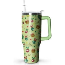 40 oz Christmas Tumbler with Handle Lid and Straw, Green Merry Christmas Holiday Coffee Mug Cup Water Bottle,Christmas Gifts for Women