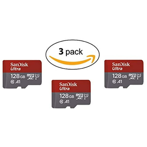 SanDisk Ultra 128GB microSDXC UHS-I Card with Adapter(SDSQUAR-128G-GN6MA), 3 Pack(128GB)