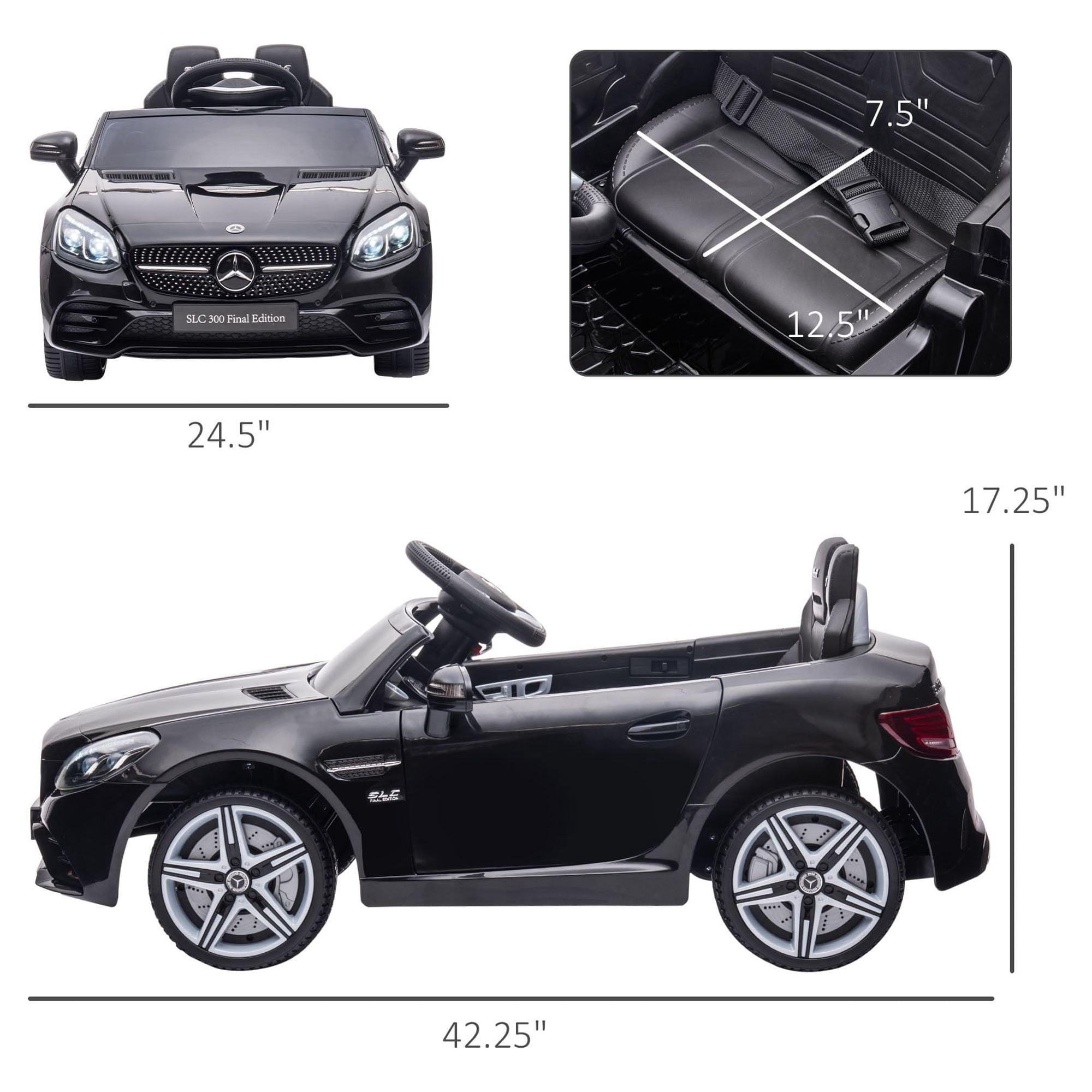 Aosom 12V Kids Electric Ride On Car with Parent Remote Control, Two Motors, 2 Speeds, Music, LED Lights, USB for 3-6 Years Old, Black