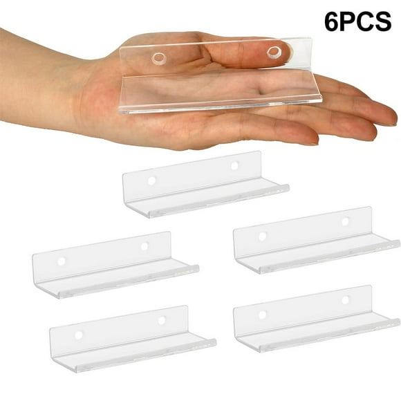 6 Pack Vinyl Record Shelf Wall Mount, 4 Inch Clear Acrylic Album Record Holder