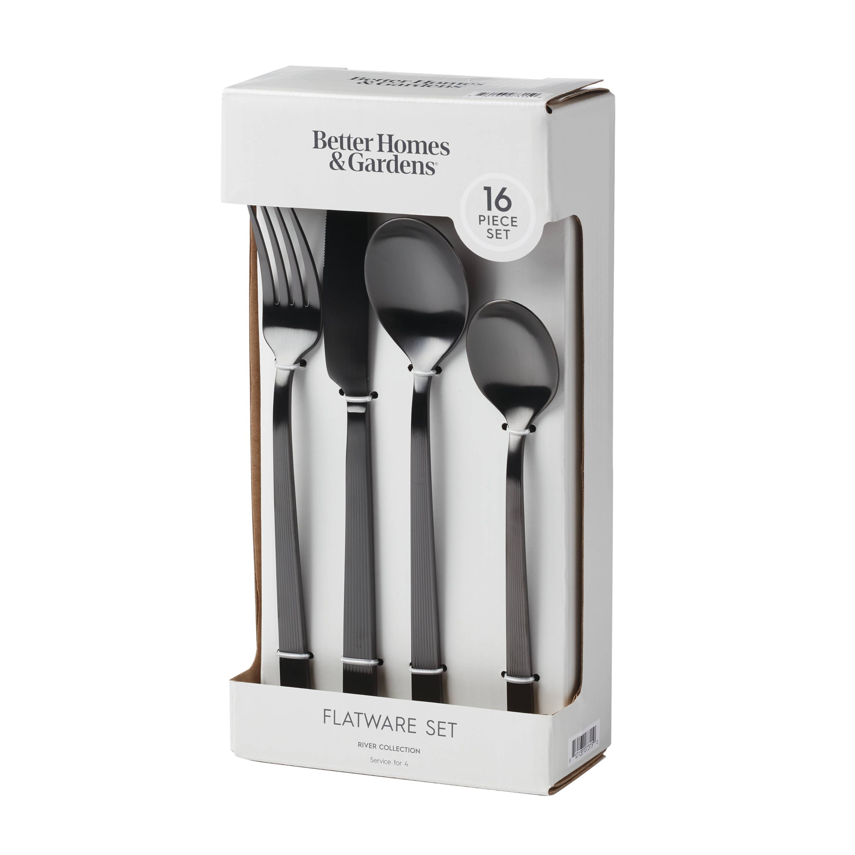Better Homes & Gardens River 16-Piece Black Stainless Steel Flatware Set (Service for 4)