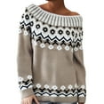 thumbnail image 2 of Stralyhd Fair Isle Sweater Women Boho Vintage Knit Sweaters for Women Casual Long Sleeve Round Neck Pullover Knitwear White Sweater Light Brown XL, 2 of 4