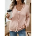 thumbnail image 3 of Women'S Autumn and Winter Knitted Cardigan Jacket Fashionable and Elegant Ruffle Button Sweater Tops Pink S, 3 of 7