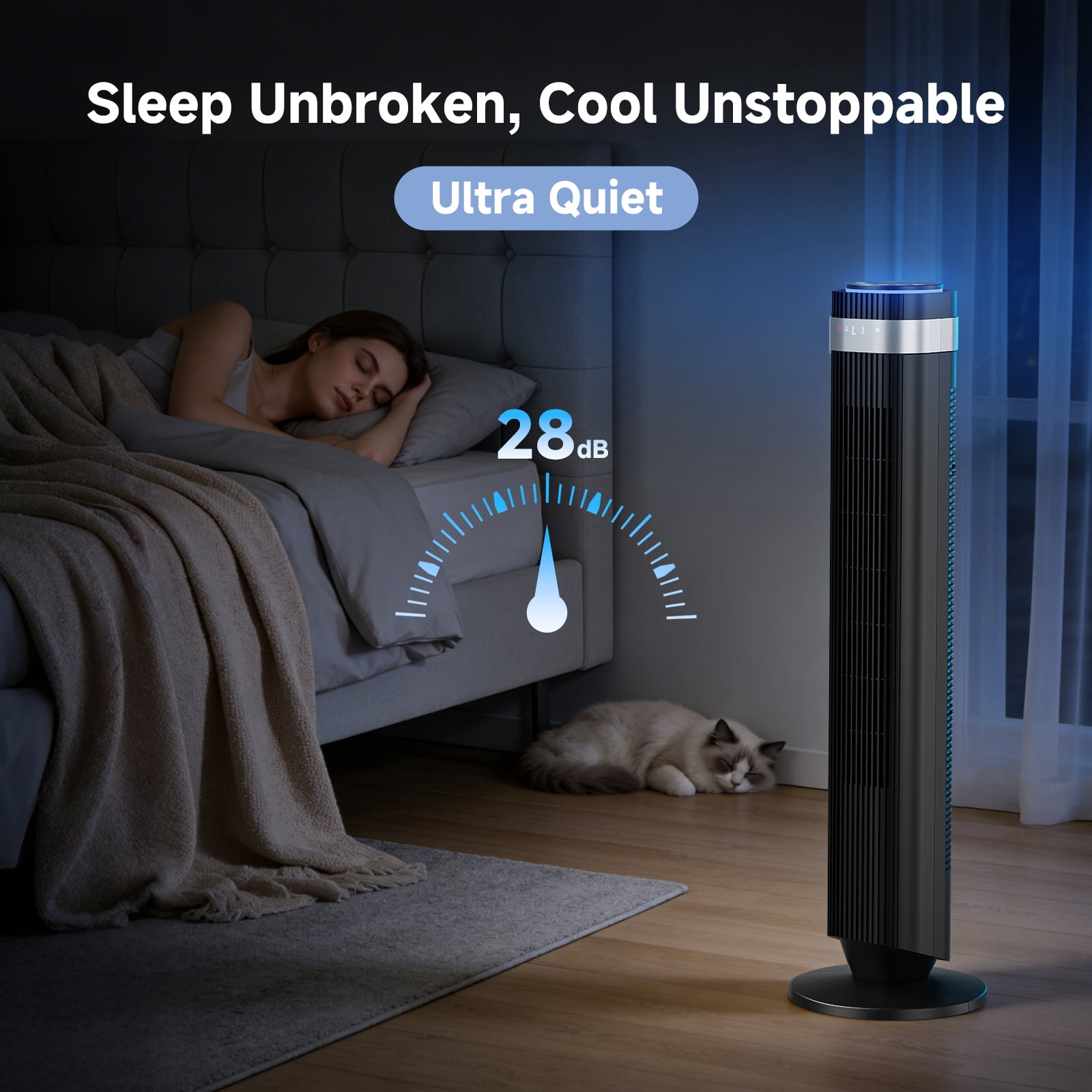 SHOUFTW 36 inch Tower Fan with Remote Control, Oscillating Bladeless Floor Fan, 5 Speeds and 4 Modes for Bedroom Home and Office, Black