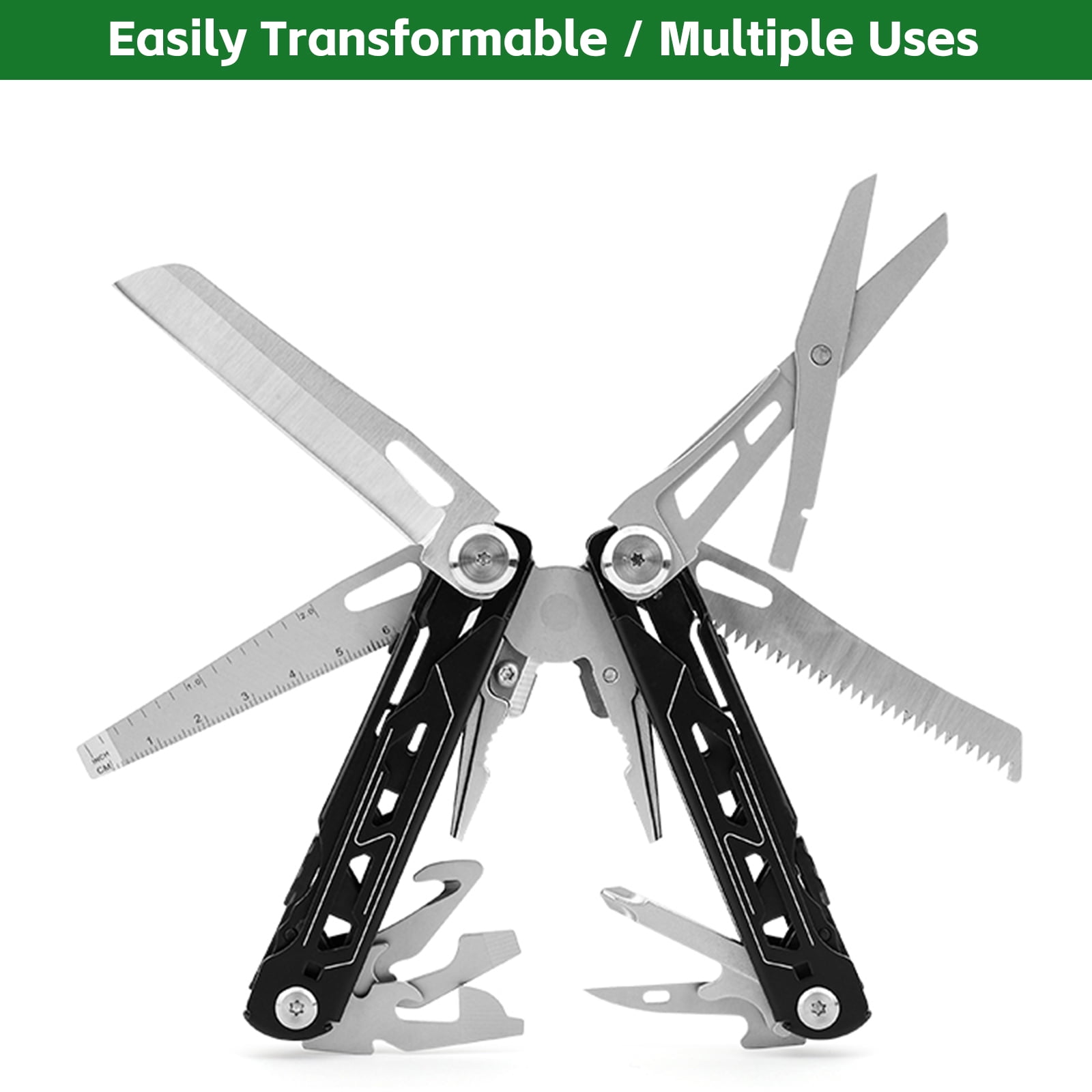 Multitool with Pocket Knife, 28-in-1 Stainless Steel Needle Nose Pliers with Screwdrivers, Self-locking Multi tool EDC Gear with Sheath, Ideal for Survival, Outdoor, Camping