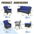 thumbnail image 5 of INTER HUT Patio Outdoor 8 Piece Wicker Swivel Chair Set, 3-seat sofa, Single Chair, Side Table, Ottomans, Blue Cushions, 5 of 9
