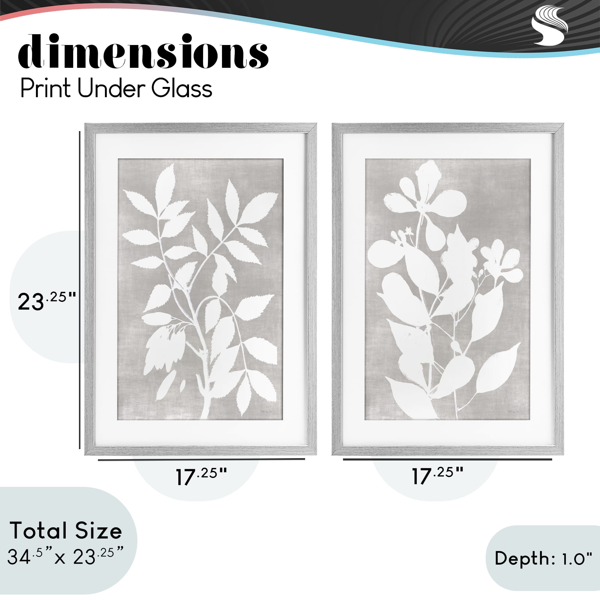 Stupell Industries Grey Foliage Impression 2 Piece Gray Framed Print Under Glass Set, design by Stellar Design Studio