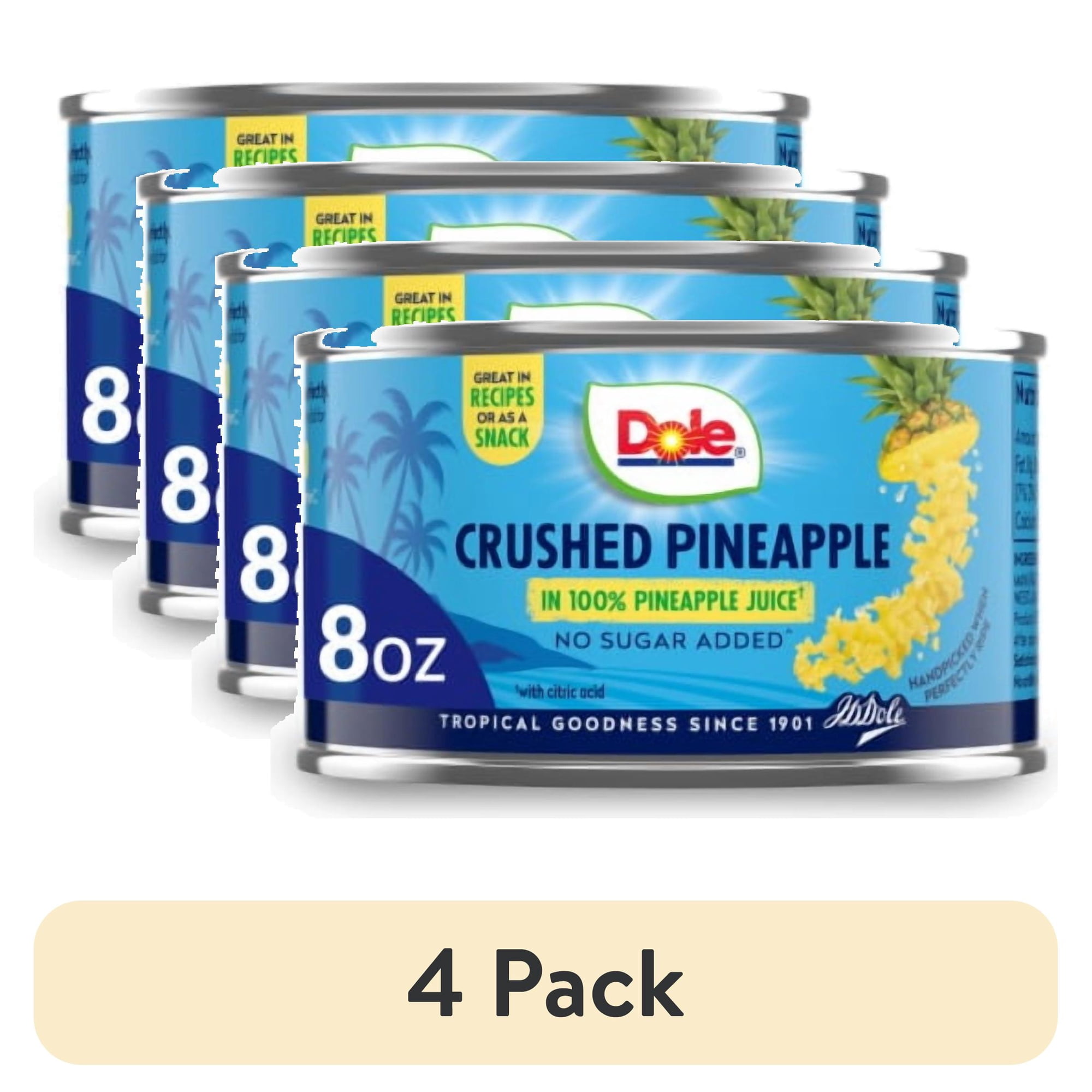 (4 pack) 2X-Dole Canned Crushed Pineapple Fruit In 100% Pineapple Juice - 8 oz