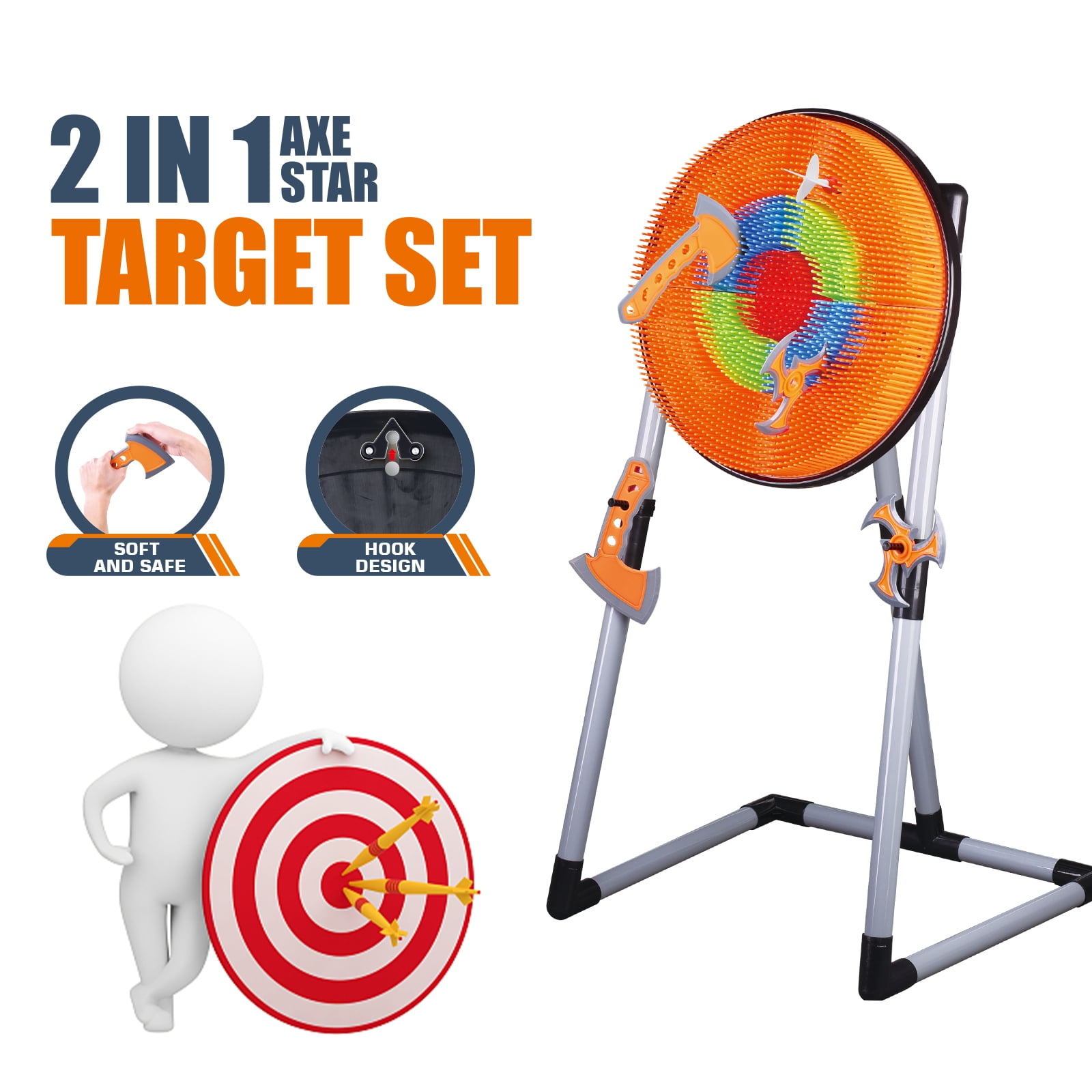 Contixo 2-in-1 Foam Axe Throwing and Bristle Dart Board Set for Indoor and Outdoor Party Games