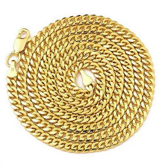 LOVEBLING 10K Yellow Gold 2.5mm Solid Miami Cuban Link Chain Necklace (20")