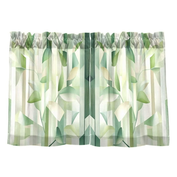 Spring Green Leaves Kitchen Curtains Tier Set 27x24 Inch 2 Panels Semi Sheer Light Filtering Privacy UV Protection