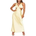 thumbnail image 2 of EIMELI Robe Longue d'Été pour Femmes Contraste Couleur Col Licou Décolleté en V Profond Sans Manches Dos Nu, 2 of 8