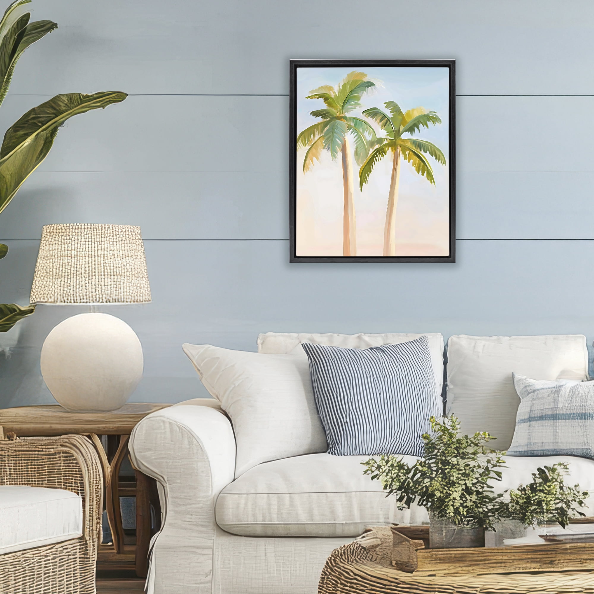 Stupell Industries Tropical Palm Twins at Sunrise Black Framed Floater Canvas Wall Art, design by The Prints Vibe