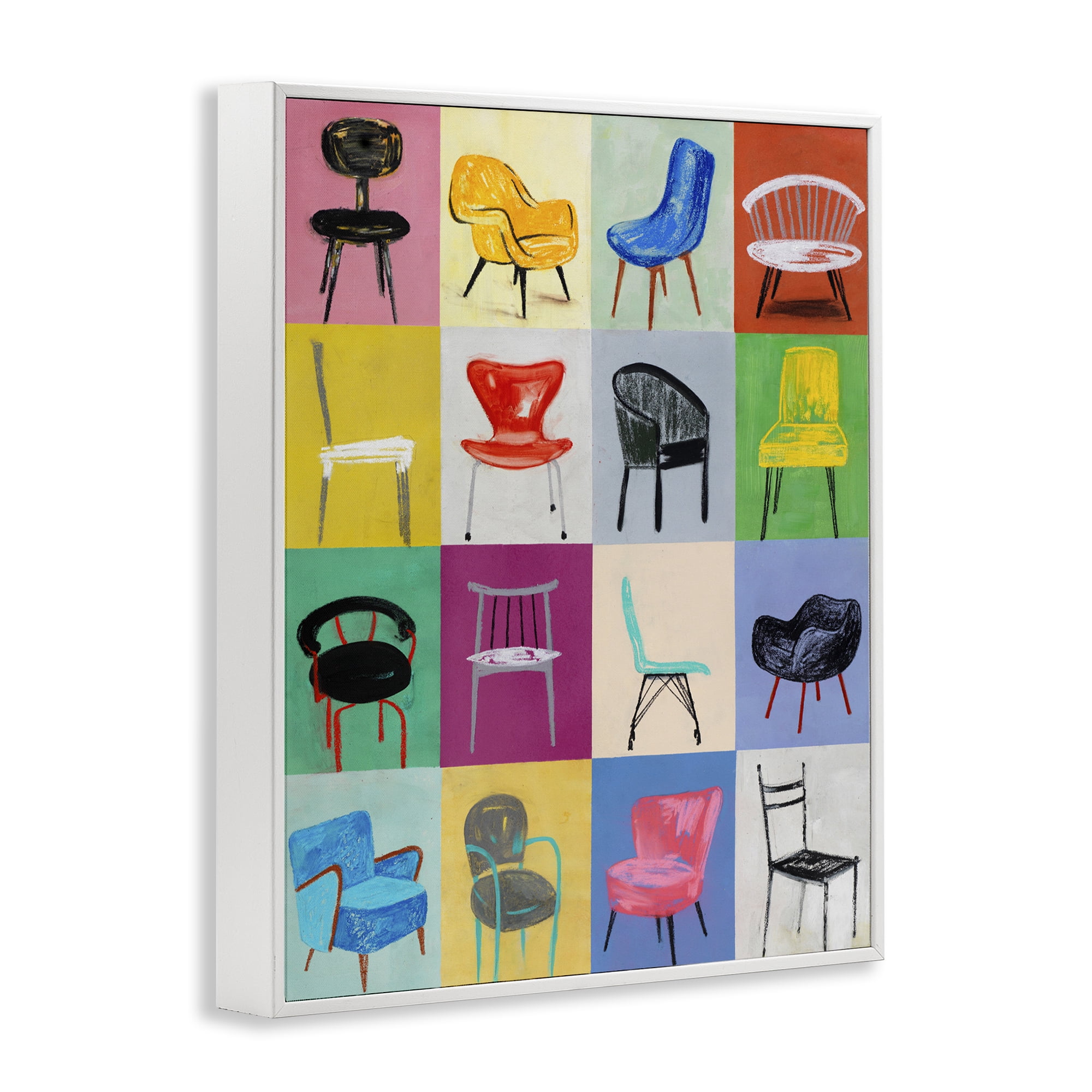 Stupell Industries Bright Modern Chairs Animals & Insects Painting White Framed Art Print Wall Art, 16 x 20