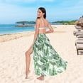 thumbnail image 6 of FORMRS Womens Long Sarong Beach Wrap Semi-Sheer Bikini Skirt Bathing Swimsuit Cover Up, Green Leaves Pattern, 6 of 7
