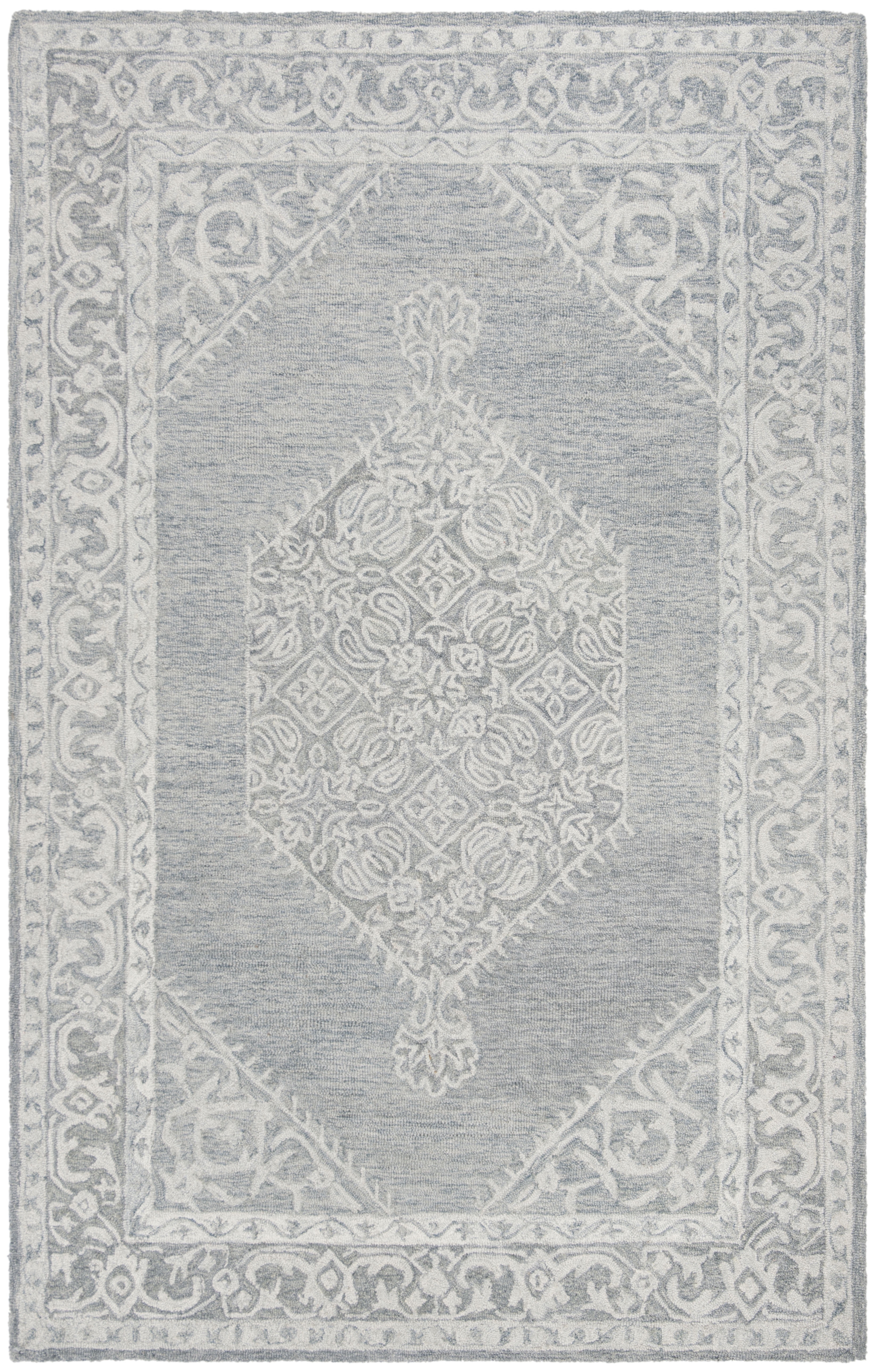 SAFAVIEH Micro-Loop Jeremy Floral Bordered Area Rug, Grey, 5' x 5' Square
