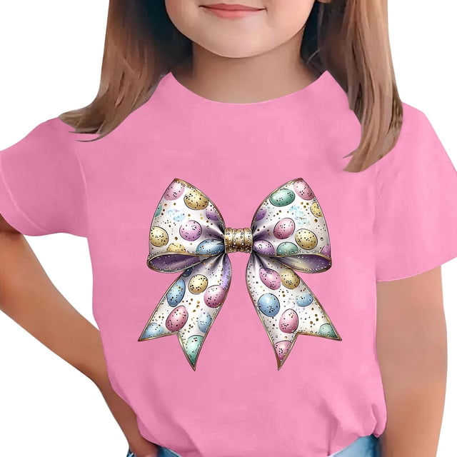 Manga Corta Crop Top para Niños Niños Pascua Impresa Cuello Redondo Casual Camiseta Tee para 3-14 Años