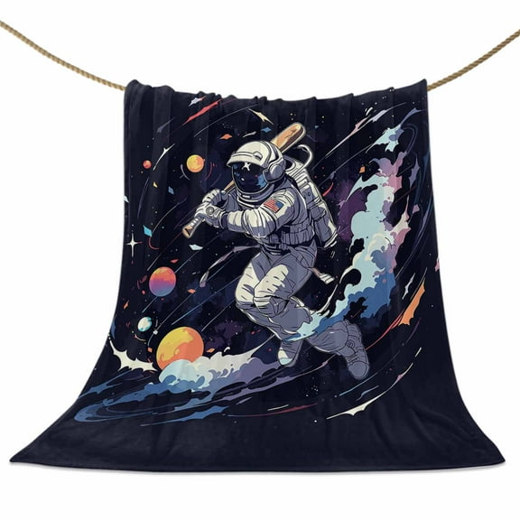 Flannel Fleece Blanket Astronaut Galaxies Clouds Super Soft Warm Cozy Throw Blanket Sporty Style Baseball Bed Couch Car Blankets for All Season 40" x 50"