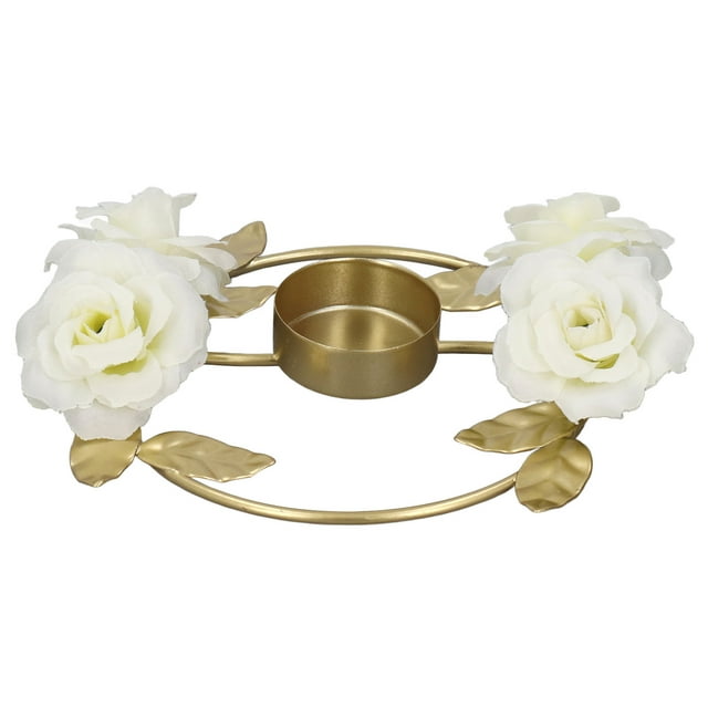 Candelabro Decoración De Flores De Rosas Base Redonda Material De Hierro Estilo Elegante Atractivo Decorativo Candelabro Dorado A