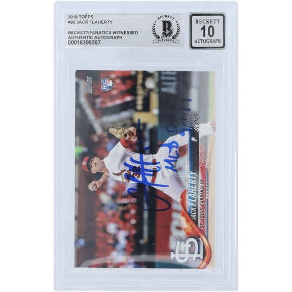 Jack Flaherty St. Louis Cardinals Autographed 2018 Topps #93 Beckett Fanatics Witnessed Authenticated 10 Rookie Card with "MLB Debut 9-1-17" Inscription - Fanatics Authentic Certified