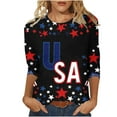 thumbnail image 2 of American Flag Shirts Women Red White and Blue Shirts Women American Flag T Shirt Womens Fourth of July Tops Womens Patriotic Tee Casual Crewneck 3/4 Sleeve Loose T Shirt Ladies Blouses Shirts, 2 of 5