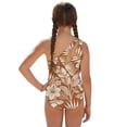 thumbnail image 2 of SEANATIVE Girls One-Piece Swimsuits with Mesh Cover-up Skirt One-Piece Bathing Suits Back Cutout Swimwear for Kids Teenagers, Size 7-8, Tropical Flower Leaf Orange Brown, 2 of 7