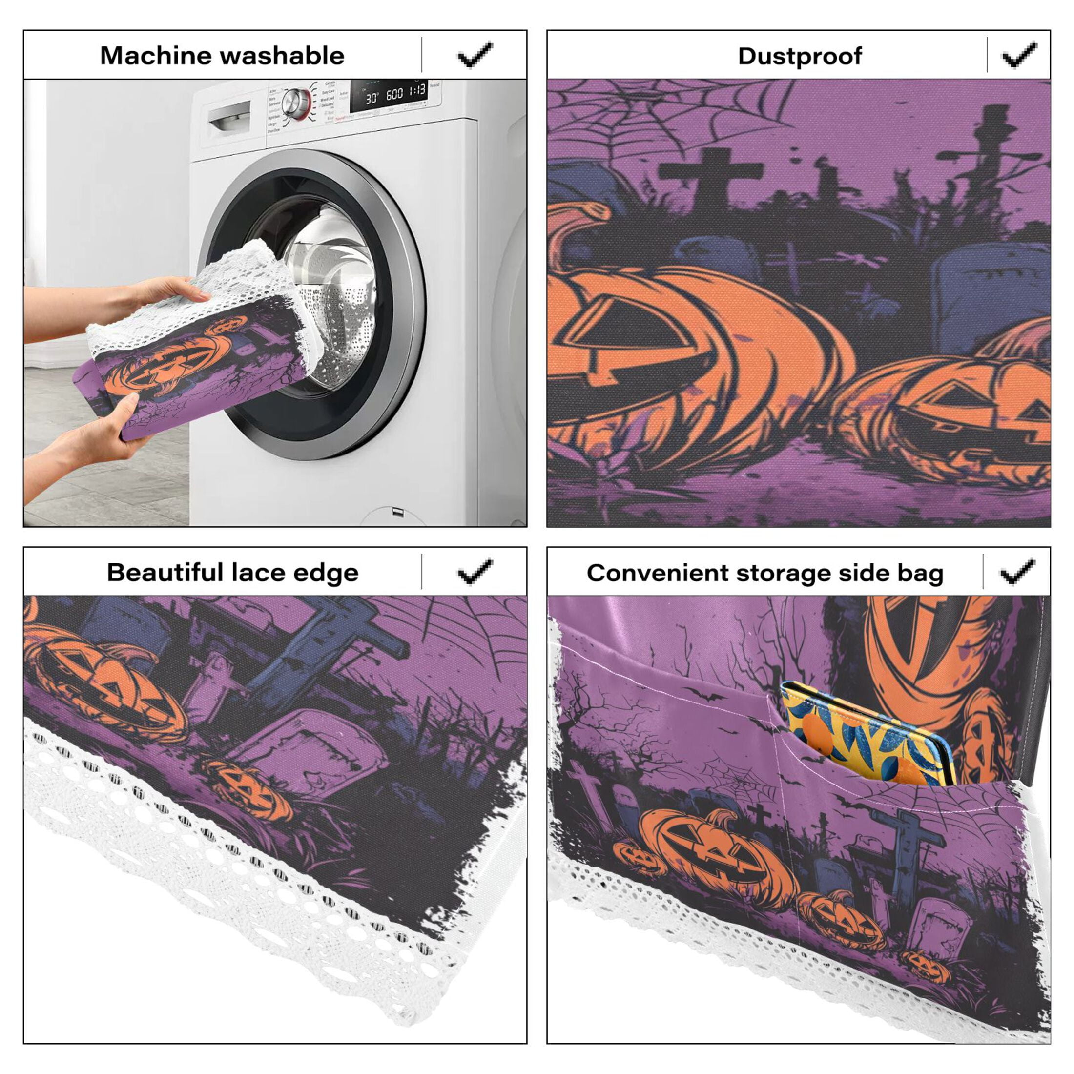 Halloween Night Background with Spooky PumpkinsWasher and Dryer Covers Dust-Proof and Oil Resistant Fridge Cover with 4 Storage Pockets Washing Machine Top Cover for Laundry Kitchen Home 51.2 x 22 In