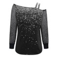 thumbnail image 4 of Sparkle Tops for Women Sequin Sheer Mesh Puff Long Sleeve Cold Shoulder T Shirts Dressy Casual Asymmetrical Neck Loose Blouses, 4 of 5