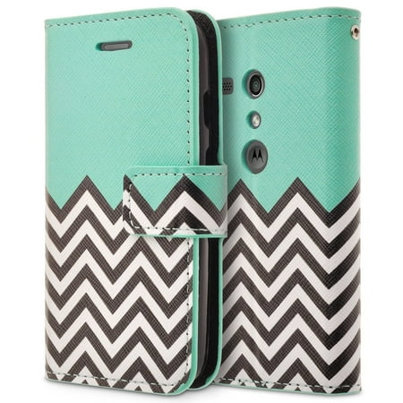 Deluxe Cape - MOTO G (1st Gen) XT1032 Case, RANZ Stylish Design Deluxe PU Leather Folio Flip Book Wallet Pouch Case Cover (Teal Waves) For Motorola/ Google Motorola MOTO G (1st Gen) XT1032