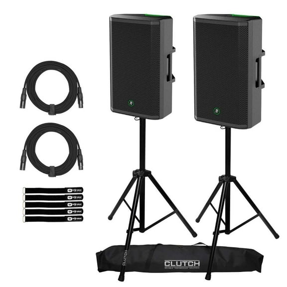 (2) Mackie Thrash 215 15" 1300W Powered Loudspeakers with Tripod Speaker Stands Package