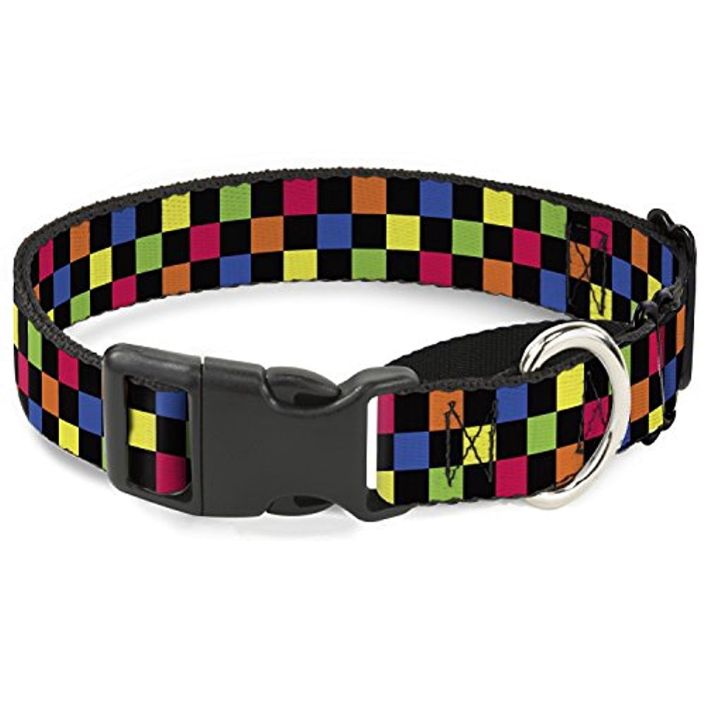 Buckle-Down Checker Black Multi Neon Martingale Dog Collar