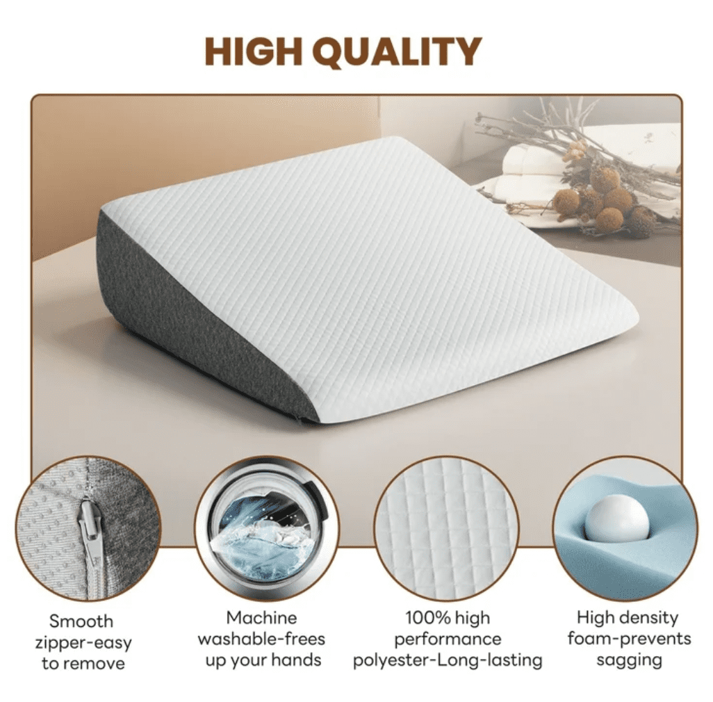 JOINSUN Wedge Pillow, Memory Foam Bed Wedge for Acid Reflux & Recovery, Removable Washable Cover, White Gray, 23.6×23.6×7.5in