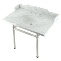 Kingston Brass LMS3630MB6 Pemberton 36" Carrara Marble Console Sink with Brass Legs (8-Inch, 3-Hole), Carrara Marble White/Polished Nickel