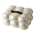 thumbnail image 4 of Soporte para pañuelos de cerámica, cubierta para caja de pañuelos, 19,5x15x10cm, organizador de papel higiénico creativo de escritorio, dispensador de , blanco nacarado Soledad sostenedor del tejido, 4 of 9
