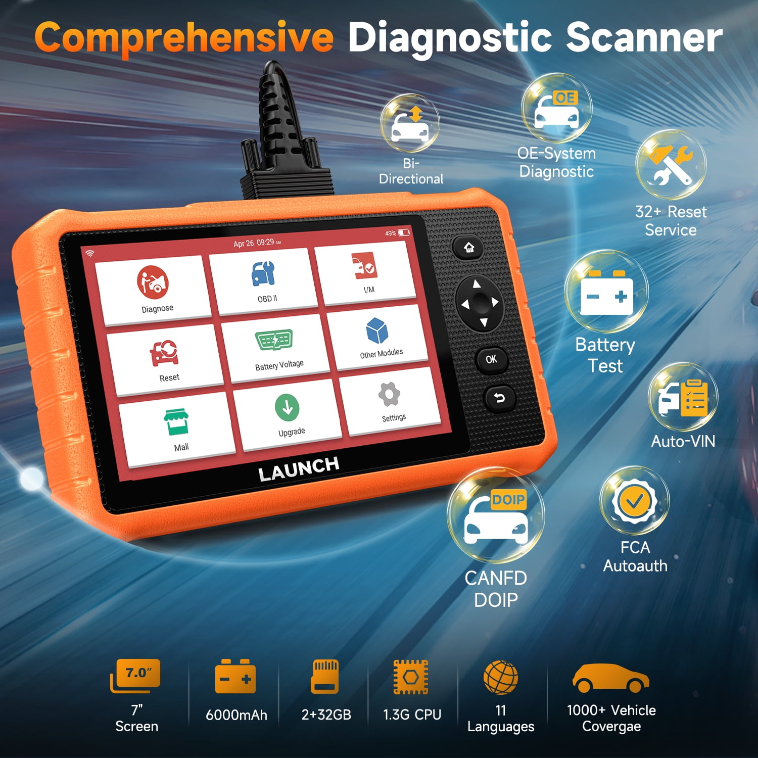 LAUNCH X431 CRP919C Lite Bidirectional Scan Tool with 32+ Reset, All System Diagnostic Scanner for All Cars, Active Test, FCA Autoauth 2-Year Free Update