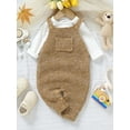 thumbnail image 5 of aturustex Infant Baby Boy Girl Cozy Basic Knit Jumpsuits 0-18M Newborn Sleeveless Rompers Thick Warm Knitted Overalls Square Neck Chunky Cable Knitweas Loose Casual Comfy Fall Winter Outfits, 5 of 10
